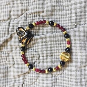 Ruby Elephant Stretch Bracelet - Handmade